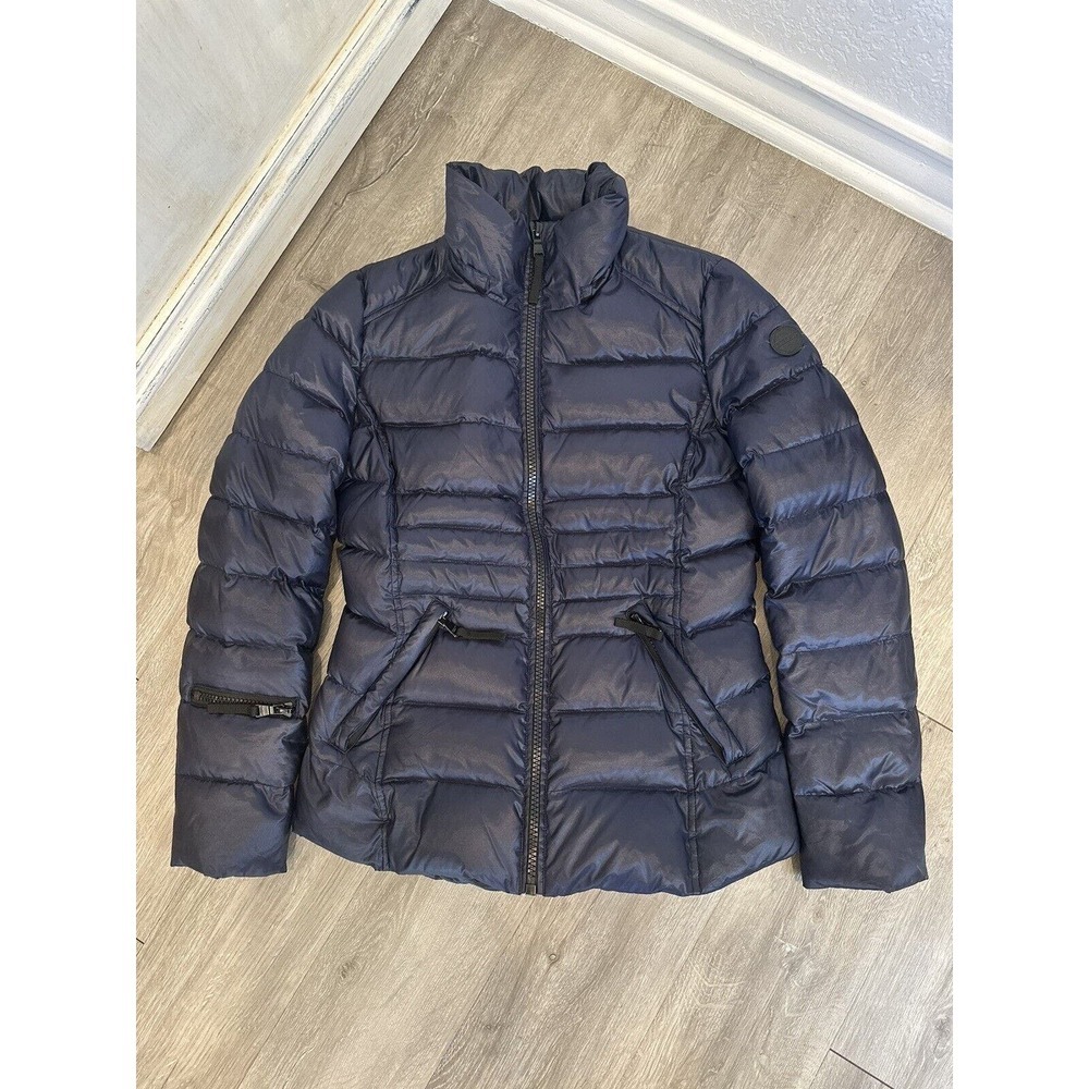 Andrew Marc 650 Down Hood Zip Quilted Puffer Jacket‎ Glossy Blue Women XS